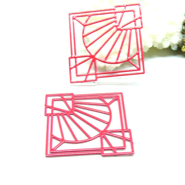 Estampes - pendentif Art Deco Losange 35 par 32 mm - Laiton finition Rose Flashy