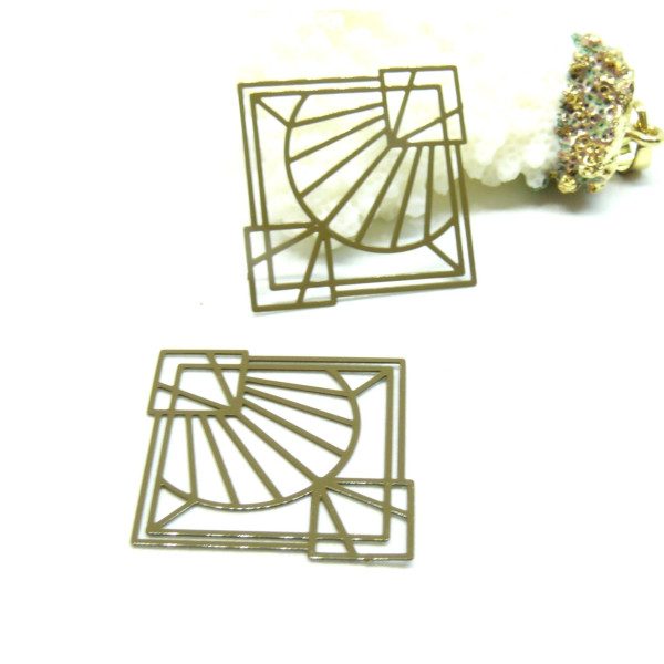 Estampes - pendentif Art Deco Losange 35 par 32 mm - Laiton finition Taupe