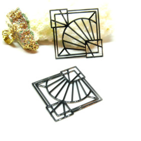 Estampes - pendentif Art Deco Losange 35 par 32 mm - Laiton finition Noir