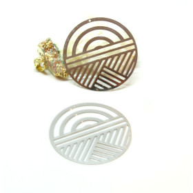 Estampes - pendentif Art DECO Cercle 40mm - Laiton finition Argent Platine