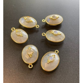 Pendentif  Double Pierre Serti et ovale avec Double Pierre, Pierre de Lune 13 par 17mm en Argent 925 finition Doré 18KT