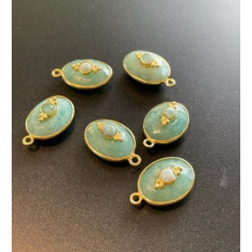 Pendentif  Double Pierre Serti et ovale avec Double Pierre, Amazonite 13 par 17mm en Argent 925 finition Doré 18KT