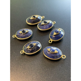 Pendentif  Double Pierre Serti et ovale avec Double Pierre, Saphir 13 par 17mm en Argent 925 finition Doré 18KT