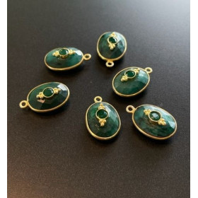 Pendentif  Double Pierre Serti et ovale avec Double Pierre, Emeraude 13 par 17mm en Argent 925 finition Doré 18KT