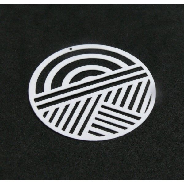 Estampes - pendentif Art DECO Cercle 40mm - Laiton finition Blanc