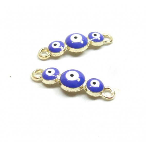Pendentifs, connecteurs Amulette, Œil de la protection en résine émaillé Bleu 26mm en métal finition Doré
