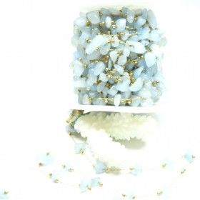 Chaine en Acier Inoxydable 316 Doré Placage Ionique et 18KT avec Perles Chips Nuggets Aquamarine