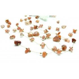 Chaine en Acier Inoxydable 316 Doré Placage Ionique et 18KT avec Perles Chips Nuggets Cornaline