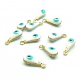 Pendentifs Goutte  11mm résine style émaillés amulette, grigri Œil de la protection sur une base en laiton dore, DIY Bijoux