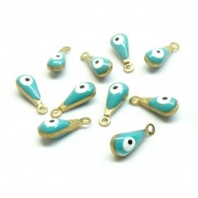 Pendentifs Goutte  11mm résine style émaillés amulette, grigri Œil de la protection sur une base en laiton doré, DIY Bijoux