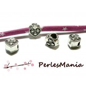 Perles Intercalaire Grand Trou 5mm Coeur et Picot, Argent Antique