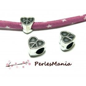 10 pendentifs perles intercalaire LARGE  Coeur  Peace 10mm