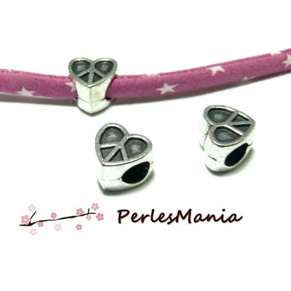 10 pendentifs perles intercalaire LARGE  Coeur  Peace 10mm