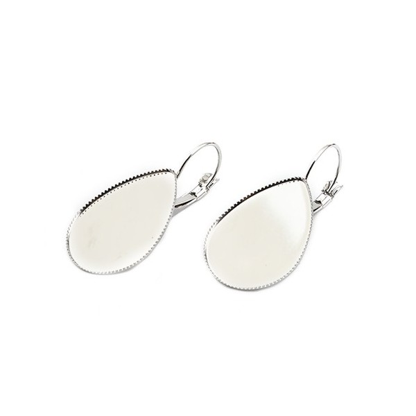 Boucles d'oreille Dormeuse Plateau GOUTTE 18 par 25mm Cuivre coloris Argent Platine