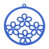 Estampes, pendentifs  multi fleurs dans cercle 25mm métal coloris Bleu