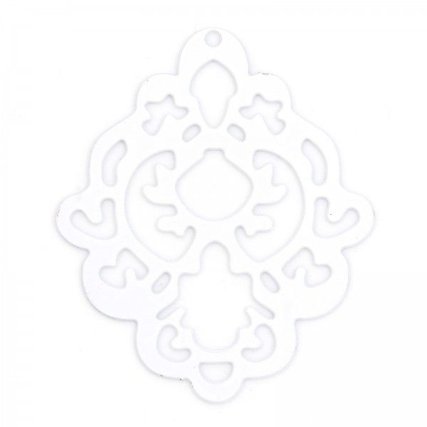 Estampes pendentif filigrane Arabesque 43mm métal finition Blanc