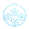 Estampes, pendentifs  multi fleurs dans cercle 25mm métal coloris Bleu Clair
