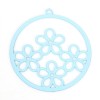 Estampes, pendentifs  multi fleurs dans cercle 25mm métal coloris Bleu Clair