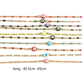Collier 45 cm résine émaillé Bleu Turquoise - maille forçat fine 2 mm - Acier Inoxydable - base Doré