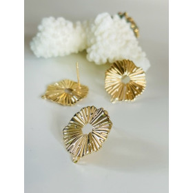 Supports de Boucle d'oreille - puce effet drapée avec attache -18mm - Laiton finition Doré placage 18KT