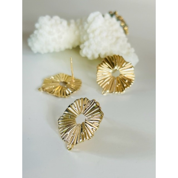 Supports de Boucle d'oreille - puce effet drapée avec attache -18mm - Laiton finition Doré placage 18KT