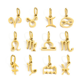 Pendentif signe du zodiaque Gémeaux 9mm en Acier Inoxydable 304 finition placage Doré 14KT