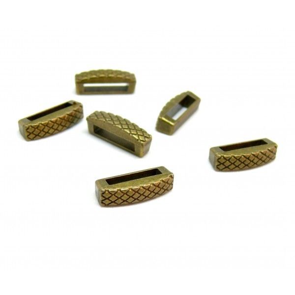 pendentifs perles intercalaires slide rectangle strié métal coloris Bronze