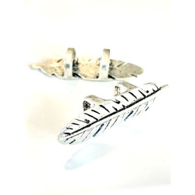 Slides passant Feuille, Plume métal finition, argent antique