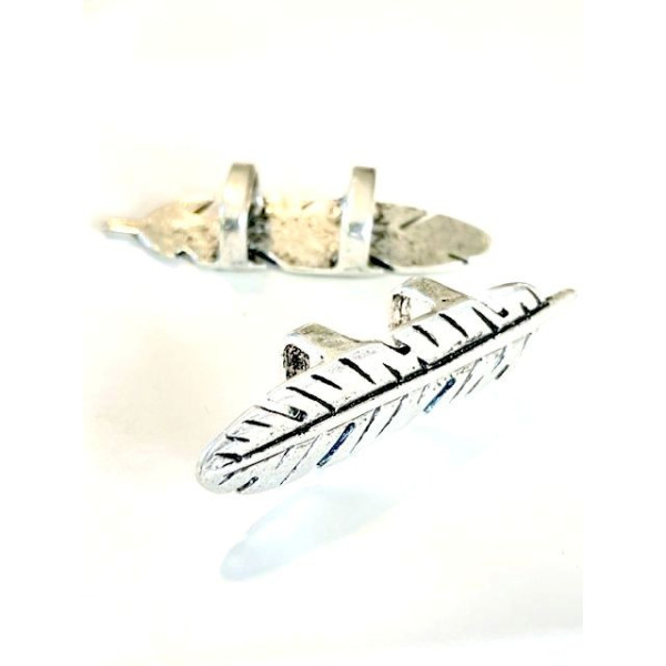 Slides passant Feuille, Plume métal finition, argent antique