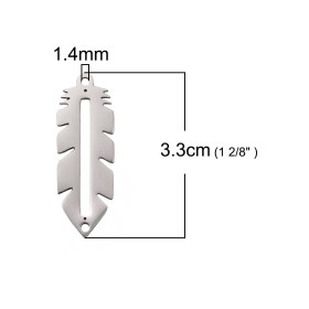 PS110106922 – Lot de 1 Connecteur Plumes 33mm – Acier Inoxydable 304 Argenté