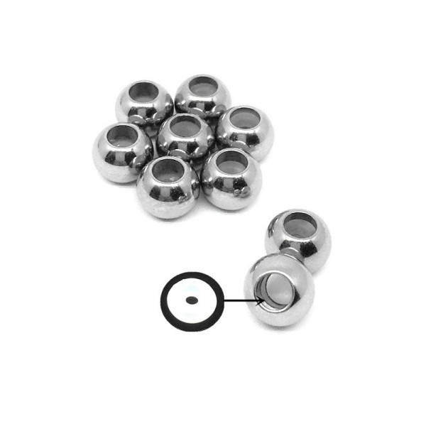 Perles Stopper 8mm par 6.3mm avec trou 2mm en Acier Inoxydable 304 en finition Argenté
