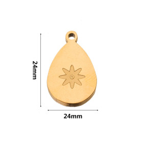 Pendentif Goutte avec Fleur 24mm en Acier Inoxydable 304 finition Doré 18KT
