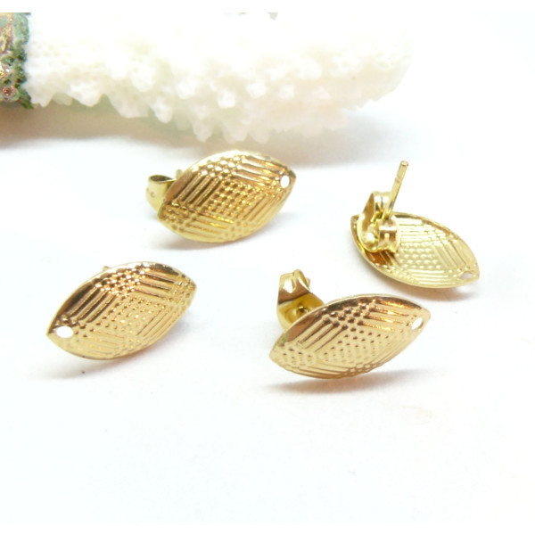 Boucles d'oreille puce Losange ART DECO 15mm avec attache en Acier Inoxydable 304 avec embouts finition DORE