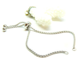 Bracelet Réglable, ajustable - Maille 2mm - 24 cm - maille Paloma en Acier Inoxydable 304 - placage Argent Platine