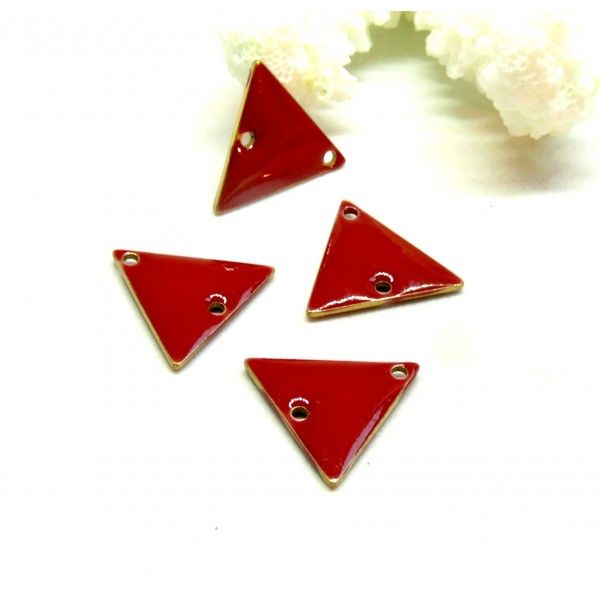 Connecteurs Triangle résine émaillé Rouge 16 mm cuivre Placage Doré