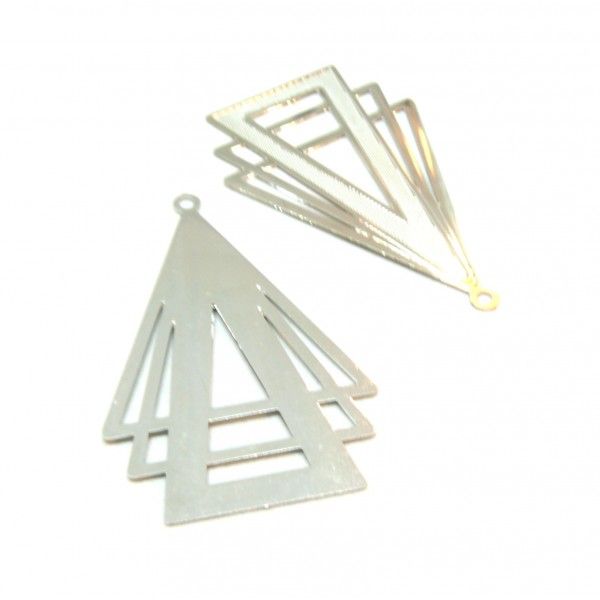 Estampes pendentif filigrane Double Triangle 42mm métal finition Argent Platine