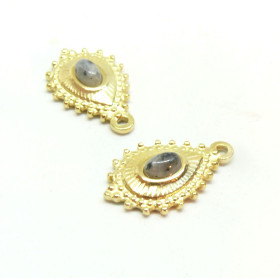 Pendentif Ethnique avec pierre Labradorite 22 mm - en Acier Inoxydable  Doré