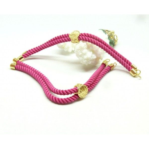 Support bracelet Intercalaire cordon Nylon ajustable avec accroche  Laiton Doré 18KT Coloris Rose Fuchsia