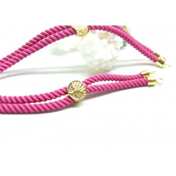 Support bracelet Intercalaire cordon Nylon ajustable avec accroche  Laiton Doré 18KT Coloris Rose Fuchsia