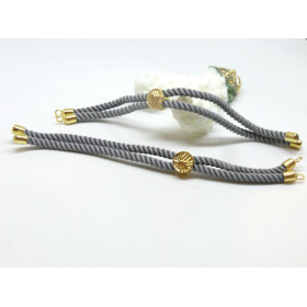 Support bracelet Intercalaire cordon Nylon ajustable avec accroche  Laiton Doré 18KT Coloris Gris
