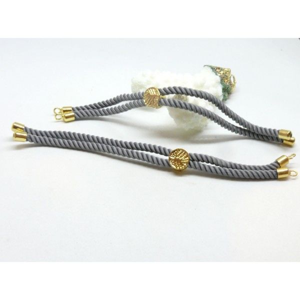 Support bracelet Intercalaire cordon Nylon ajustable avec accroche  Laiton Doré 18KT Coloris Gris
