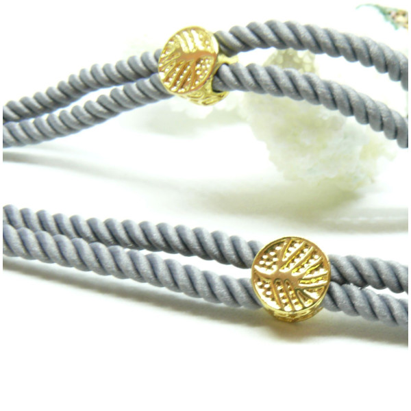 Support bracelet Intercalaire cordon Nylon ajustable avec accroche  Laiton Doré 18KT Coloris Gris