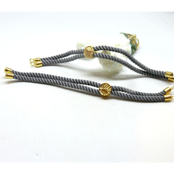 Support bracelet Intercalaire cordon Nylon ajustable avec accroche  Laiton Doré 18KT Coloris Gris