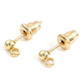 Boucles d'oreilles Puce Bille 3 mm, avec attache et embouts poussoirs, Acier inoxydable 304, finition Doré à l'or fin 18K