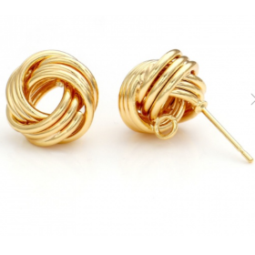 Boucles d'oreille - puce effet pelote de laine avec attache et embouts poussoirs,  Cuivre finition Doré 18KT