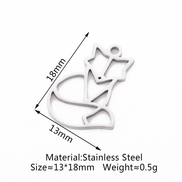 Pendentifs RENARD style Origami 18mm en Acier Inoxydable  304 finition Argent Platine