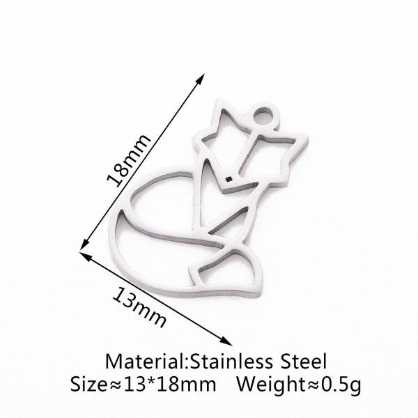 Pendentifs RENARD style Origami 18mm en Acier Inoxydable  304 finition Argent Platine