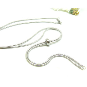 Collier Réglable - Intercalaire 72 cm - en Acier Inoxydable 304 - maille Serpent - coloris Argenté