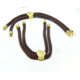 Support bracelet Intercalaire cordon Nylon ajustable avec accroche  Laiton Doré 18KT Coloris Marron