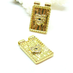 Pendentif Rectangle Cœur 20mm avec strass en Laiton finition Doré 18KT